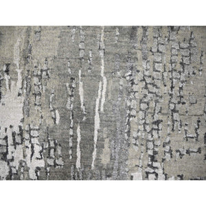 2'9"x19'9" Rustic Gray, Persian Knot, Abstract With Mosaic Design, Wool And Silk, Hand Knotted, Dense Weave, Xl Runner Oriental Rug FWR507102