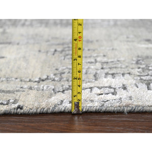 2'9"x19'9" Rustic Gray, Persian Knot, Abstract With Mosaic Design, Wool And Silk, Hand Knotted, Dense Weave, Xl Runner Oriental Rug FWR507102