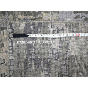 2'9"x19'9" Rustic Gray, Persian Knot, Abstract With Mosaic Design, Wool And Silk, Hand Knotted, Dense Weave, Xl Runner Oriental Rug FWR507102