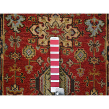 Load image into Gallery viewer, 2&#39;7&quot;x19&#39;10&quot; Crimson Red with Pastel Black, Hand Knotted Karajeh Design with Tribal Medallions, Pure Wool, XL Runner Oriental Rug FWR507108