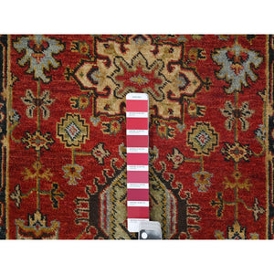 2'7"x19'10" Crimson Red with Pastel Black, Hand Knotted Karajeh Design with Tribal Medallions, Pure Wool, XL Runner Oriental Rug FWR507108