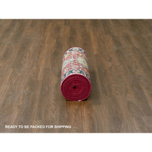 Load image into Gallery viewer, 2&#39;7&quot;x19&#39;10&quot; Crimson Red with Pastel Black, Hand Knotted Karajeh Design with Tribal Medallions, Pure Wool, XL Runner Oriental Rug FWR507108
