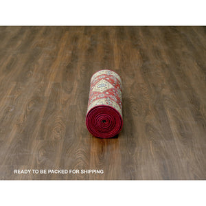 2'9"x15'10" Auburn Red, Hand Knotted, Natural Wool, Karajeh Design, Soft to the Touch Pile, XL Runner Oriental Rug FWR507120
