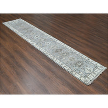 Load image into Gallery viewer, 2&#39;7&quot;x11&#39;10&quot; Rhino Gray With White Dove, Hand Knotted, Extra Soft Wool, Karajeh Design With Geometric Medallion, Runner Oriental Rug FWR507138