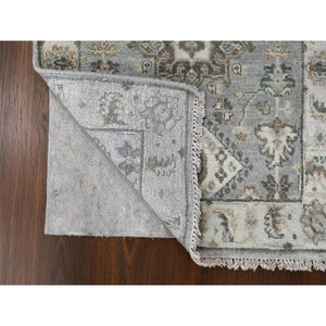2'7"x11'10" Rhino Gray With White Dove, Hand Knotted, Extra Soft Wool, Karajeh Design With Geometric Medallion, Runner Oriental Rug FWR507138