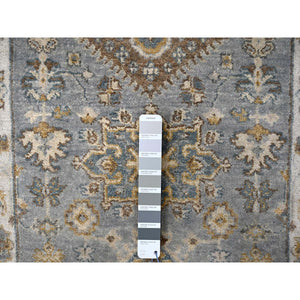 2'7"x11'10" Rhino Gray With White Dove, Hand Knotted, Extra Soft Wool, Karajeh Design With Geometric Medallion, Runner Oriental Rug FWR507138