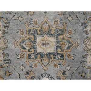 2'7"x11'10" Rhino Gray With White Dove, Hand Knotted, Extra Soft Wool, Karajeh Design With Geometric Medallion, Runner Oriental Rug FWR507138
