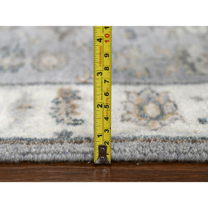 2'7"x11'10" Rhino Gray With White Dove, Hand Knotted, Extra Soft Wool, Karajeh Design With Geometric Medallion, Runner Oriental Rug FWR507138