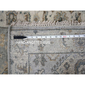 2'7"x11'10" Rhino Gray With White Dove, Hand Knotted, Extra Soft Wool, Karajeh Design With Geometric Medallion, Runner Oriental Rug FWR507138