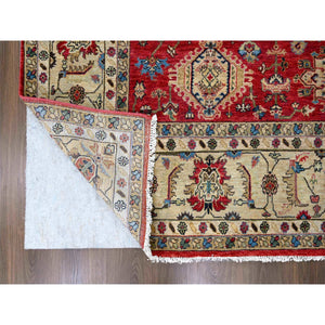 9'x12' Auburn Red, Hand Knotted, Pure Wool,  Karajeh Design, Soft To The Touch Pile, Oriental Rug FWR507192