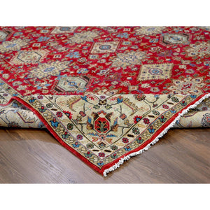 9'x12' Auburn Red, Hand Knotted, Pure Wool,  Karajeh Design, Soft To The Touch Pile, Oriental Rug FWR507192