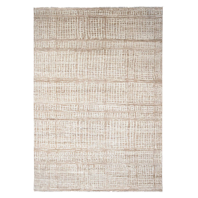 9'x12' Honey Brown, Tone on Tone, Calm Ambience, Dot Design, Cropped Thin, Hand Knotted, Natural Ambient Color, Soft 100% Wool, Oriental Rug FWR507210
