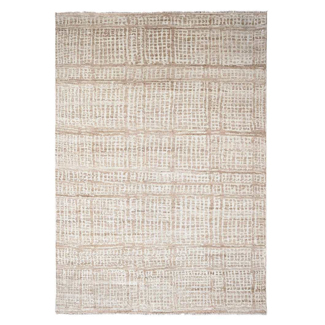 9'x12' Honey Brown, Tone on Tone, Calm Ambience, Dot Design, Cropped Thin, Hand Knotted, Natural Ambient Color, Soft 100% Wool, Oriental Rug FWR507210