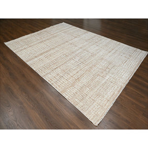 9'x12' Honey Brown, Tone on Tone, Calm Ambience, Dot Design, Cropped Thin, Hand Knotted, Natural Ambient Color, Soft 100% Wool, Oriental Rug FWR507210