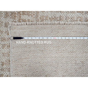 9'x12' Honey Brown, Tone on Tone, Calm Ambience, Dot Design, Cropped Thin, Hand Knotted, Natural Ambient Color, Soft 100% Wool, Oriental Rug FWR507210