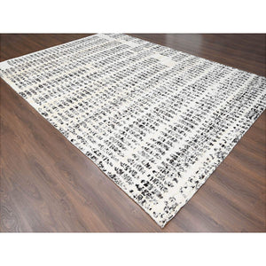 10'2"x13'9" Vivid White With Smoky Black, Organic Wool, Vegetable Dyes, Tone On Tone, Soft Pile, Modern Design, Hand Knotted, Oriental Rug FWR507222