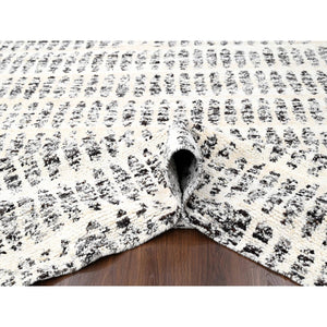 10'2"x13'9" Vivid White With Smoky Black, Organic Wool, Vegetable Dyes, Tone On Tone, Soft Pile, Modern Design, Hand Knotted, Oriental Rug FWR507222