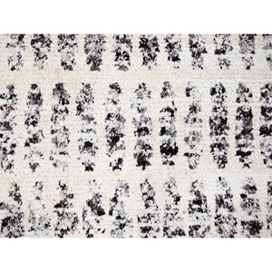 10'2"x13'9" Vivid White With Smoky Black, Organic Wool, Vegetable Dyes, Tone On Tone, Soft Pile, Modern Design, Hand Knotted, Oriental Rug FWR507222