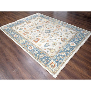 8'1"x9'9" Old Wood with Blue Sapphire, Hand Knotted, Oushak Inspired, Supple Collection, Tone on Tone, 100% Wool, Oriental Rug FWR507336