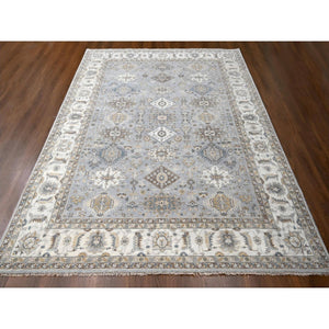9'x11'10" Oxford Gray With White Dove, Karajeh Design With Geometric Medallion, Extra Soft Wool, Hand Knotted, Oriental Rug FWR507402
