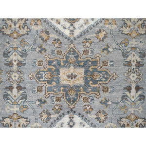 9'x11'10" Oxford Gray With White Dove, Karajeh Design With Geometric Medallion, Extra Soft Wool, Hand Knotted, Oriental Rug FWR507402