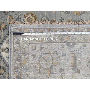 9'x11'10" Oxford Gray With White Dove, Karajeh Design With Geometric Medallion, Extra Soft Wool, Hand Knotted, Oriental Rug FWR507402
