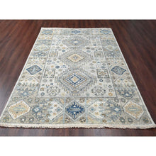 Load image into Gallery viewer, 8&#39;x10&#39; Lexicon White With Ash Gray, Vegetable Dyes, Pure Wool, Hand Knotted, Supple Collection, Kazak With Geometric Medallions Design, Oriental Rug FWR507432