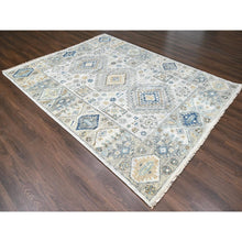 Load image into Gallery viewer, 8&#39;x10&#39; Lexicon White With Ash Gray, Vegetable Dyes, Pure Wool, Hand Knotted, Supple Collection, Kazak With Geometric Medallions Design, Oriental Rug FWR507432