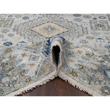 Load image into Gallery viewer, 8&#39;x10&#39; Lexicon White With Ash Gray, Vegetable Dyes, Pure Wool, Hand Knotted, Supple Collection, Kazak With Geometric Medallions Design, Oriental Rug FWR507432
