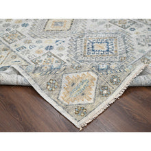 Load image into Gallery viewer, 8&#39;x10&#39; Lexicon White With Ash Gray, Vegetable Dyes, Pure Wool, Hand Knotted, Supple Collection, Kazak With Geometric Medallions Design, Oriental Rug FWR507432