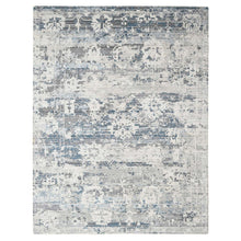Load image into Gallery viewer, 9&#39;3&quot;x12&#39; Shadow White with Touches of Blue, Soft and Vibrant pile, Hand Knotted, Undyed Natural Wool, Cut and Loop Technique, Nepali Oriental Rug FWR507468