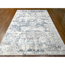 Load image into Gallery viewer, 9&#39;3&quot;x12&#39; Shadow White with Touches of Blue, Soft and Vibrant pile, Hand Knotted, Undyed Natural Wool, Cut and Loop Technique, Nepali Oriental Rug FWR507468