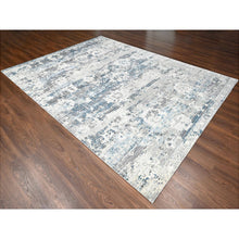 Load image into Gallery viewer, 9&#39;3&quot;x12&#39; Shadow White with Touches of Blue, Soft and Vibrant pile, Hand Knotted, Undyed Natural Wool, Cut and Loop Technique, Nepali Oriental Rug FWR507468