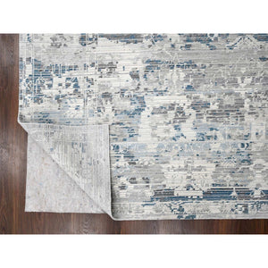 9'3"x12' Shadow White with Touches of Blue, Soft and Vibrant pile, Hand Knotted, Undyed Natural Wool, Cut and Loop Technique, Nepali Oriental Rug FWR507468