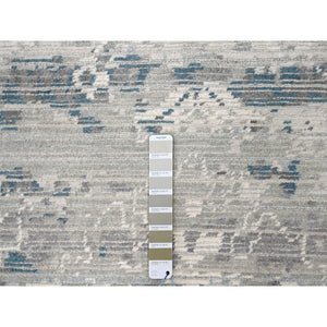 9'3"x12' Shadow White with Touches of Blue, Soft and Vibrant pile, Hand Knotted, Undyed Natural Wool, Cut and Loop Technique, Nepali Oriental Rug FWR507468
