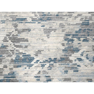 9'3"x12' Shadow White with Touches of Blue, Soft and Vibrant pile, Hand Knotted, Undyed Natural Wool, Cut and Loop Technique, Nepali Oriental Rug FWR507468