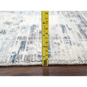 9'3"x12' Shadow White with Touches of Blue, Soft and Vibrant pile, Hand Knotted, Undyed Natural Wool, Cut and Loop Technique, Nepali Oriental Rug FWR507468
