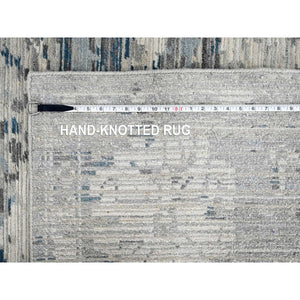 9'3"x12' Shadow White with Touches of Blue, Soft and Vibrant pile, Hand Knotted, Undyed Natural Wool, Cut and Loop Technique, Nepali Oriental Rug FWR507468