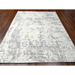 9'x11'10" Lexicon White With Touches Of Gold, Soft And Plush Pile, Hand Knotted, Cut And Loop Technique, Undyed Natural Wool, Nepali Oriental Rug FWR507474