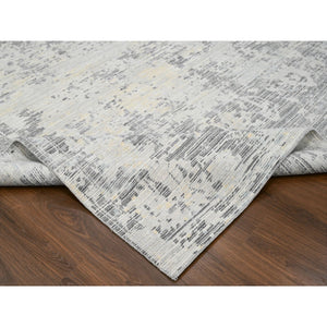 9'x11'10" Lexicon White With Touches Of Gold, Soft And Plush Pile, Hand Knotted, Cut And Loop Technique, Undyed Natural Wool, Nepali Oriental Rug FWR507474