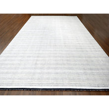 Load image into Gallery viewer, 12&#39;x18&#39;1&quot; Smoky White with Cynical Black, 100% wool, Hand Loomed, Modern Textured and Variegated Line Design, Oversized Oriental Rug FWR507492