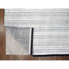 Load image into Gallery viewer, 12&#39;x18&#39;1&quot; Smoky White With Cynical Black, 100% Wool, Hand Loomed, Modern Textured And Variegated Line Design, Oversized Oriental Rug FWR507492