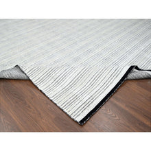 Load image into Gallery viewer, 12&#39;x18&#39;1&quot; Smoky White With Cynical Black, 100% Wool, Hand Loomed, Modern Textured And Variegated Line Design, Oversized Oriental Rug FWR507492