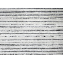 Load image into Gallery viewer, 12&#39;x18&#39;1&quot; Smoky White With Cynical Black, 100% Wool, Hand Loomed, Modern Textured And Variegated Line Design, Oversized Oriental Rug FWR507492