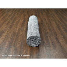 Load image into Gallery viewer, 12&#39;x18&#39;1&quot; Smoky White With Cynical Black, 100% Wool, Hand Loomed, Modern Textured And Variegated Line Design, Oversized Oriental Rug FWR507492