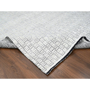 9'x11'9" Pearl White, Hand Loomed, 100% wool, Modern Textured and Roman Tile Design, Oriental Rug FWR507510