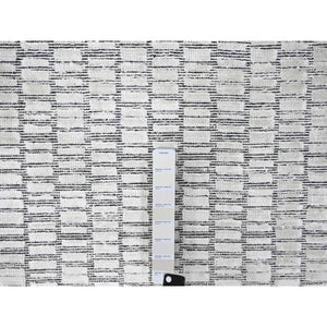 9'x11'9" Pearl White, Hand Loomed, 100% wool, Modern Textured and Roman Tile Design, Oriental Rug FWR507510