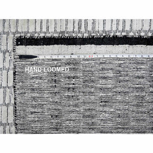 9'x11'9" Pearl White, Hand Loomed, 100% wool, Modern Textured and Roman Tile Design, Oriental Rug FWR507510