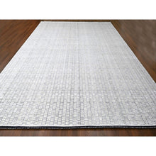 Load image into Gallery viewer, 12&#39;2&quot;x18&#39; Snow White And Asphalt Black, 100% Wool, Hand Loomed, Modern Textured And Roman Tile Design, Oversized Oriental Rug FWR507516