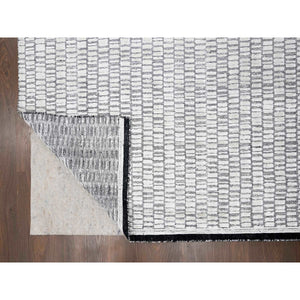 12'2"x18' Snow White And Asphalt Black, 100% Wool, Hand Loomed, Modern Textured And Roman Tile Design, Oversized Oriental Rug FWR507516